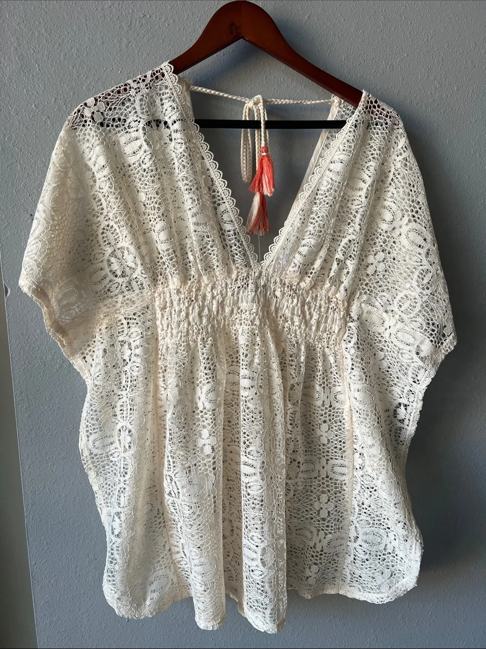 Xhilaration Cream Lace V-Neck Swim Cover-Up - Picture 2 of 6